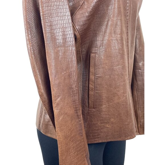 R&O Brand Women's Brown Faux Croc Leather Jacket With Faux Fur Collar - Picture 5 of 8